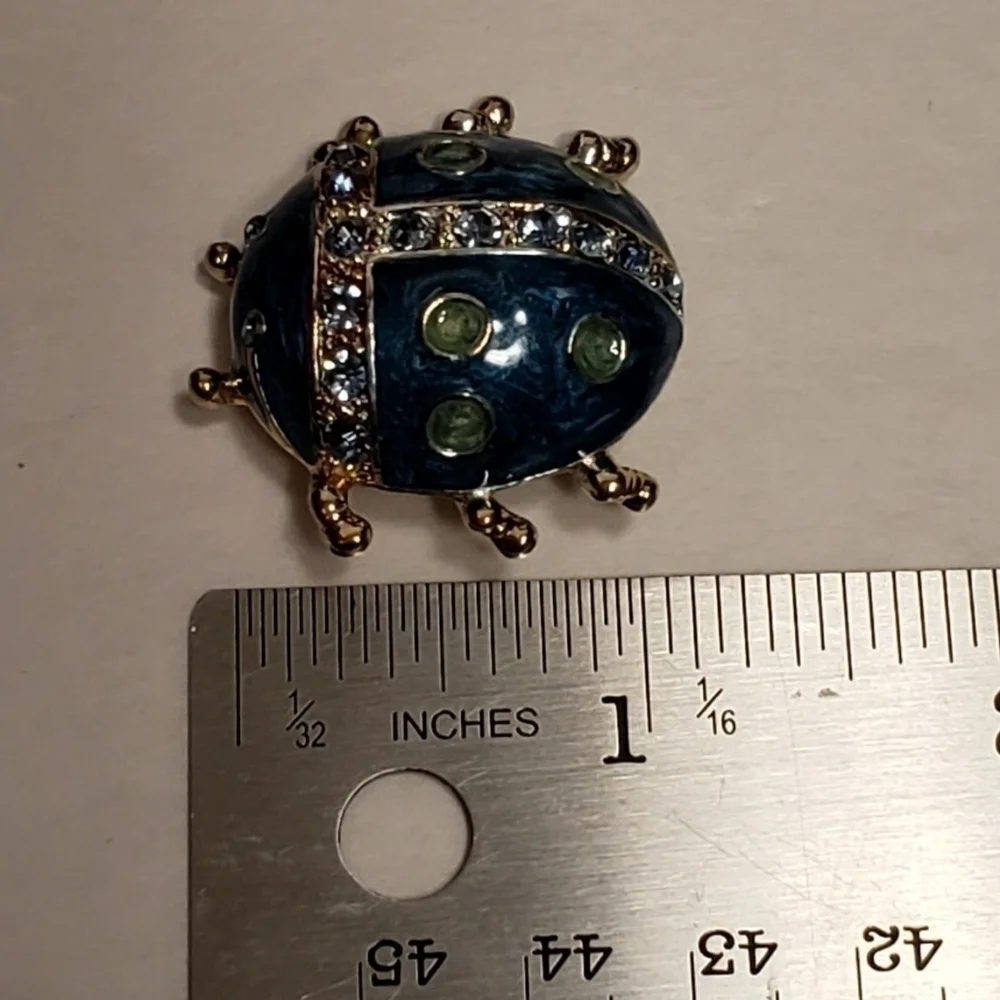 Enamel & Rhinestone Beetle Bug Cute Brooch Pin Teal